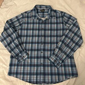 Eddie Bauer Men’s Performance Long  Sleeve Button Up Shirt L Blue Purple Plaid